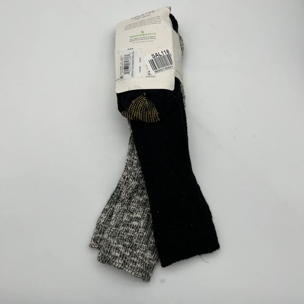 Goldtoe Lodge Collection Socks Womens 6-9 Black Grey 2PR Girlfriend Slouch Knit